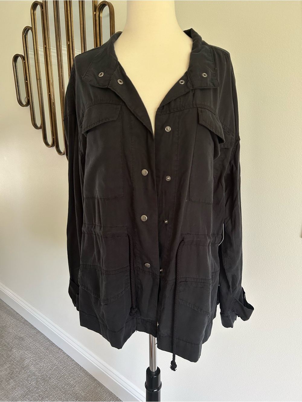 NWT Time and TRU Black Utility Anorak Jacket Coat Women Large 12 14 Snap